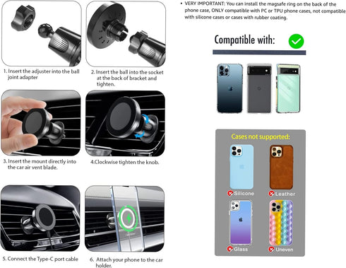 Magnetic Car Mount Charger – 15W Magnetic Phone Charger Compatible with iPhone, Samsung, Huawei – Fast-Charging Car Phone Holder Wireless Charger ...