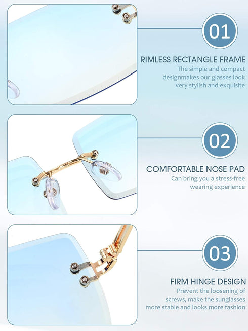 Weewooday 6 Pairs Rimless Rectangle Sunglasses Small Vintage Sunglasses Retro Frameless Eyewear for Women Men Travel Outdoor...