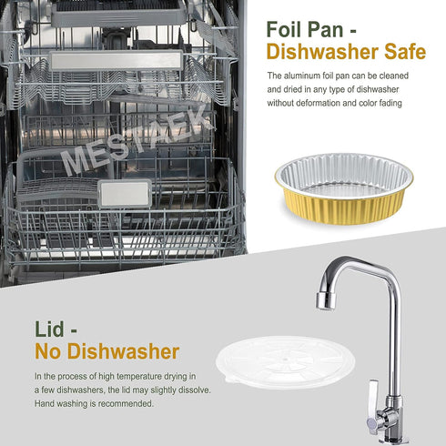 10" Sturdy Foil Pans + Snap-On Lids (5 Pack) | 2X Thicker Heavy Duty Reusable Foil Tin for Baking Cooking...