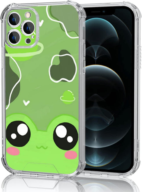 Clear Cute Frog Phone Case iPhone 12 Pro Max Case - 6.7 Inch Kawaii Green Frog iPhone Case, Non-Slip Pattern Design and Shock Absorption, Gel Fram...