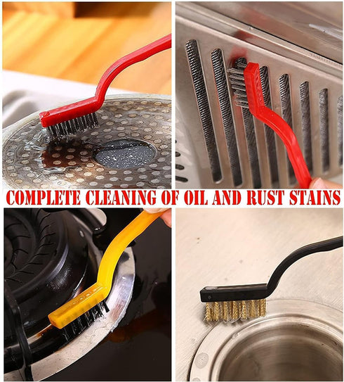 5Pcs Kitchen Stove Cleaning Brush + Scraper Tool Set, Heavy Duty Scraper for Gas Burners Cooktop Pot Pan Brass, Stainless Steel and Nylon Brush He...