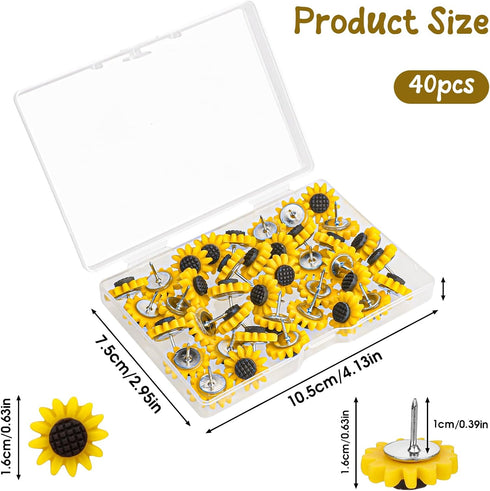 40 PCS Sunflower Push Pins Sunflower Decor Cork Board Flower Tacks Sunflower Thumb Tacks Decorative Sunflower Tacks Sunflower Desk Decor Sunflower...