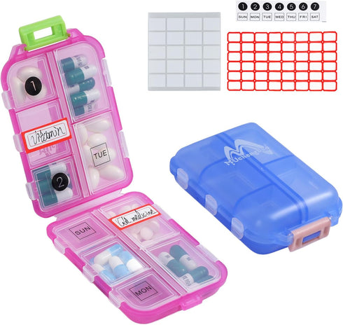 2 Pack Pill case Travel Pill Organizer, Pill Box for Purse Vitamin Fish Oil 10 Compartments Container Medicine Box by M Muchengbao...