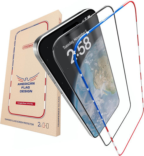 Screen Protector Compatible with iPhone 14 Pro Max - 2 Pack (USA Flag & Classic Black) Tempered Glass Screen Protector - 9H Hardness, Full Coverag...