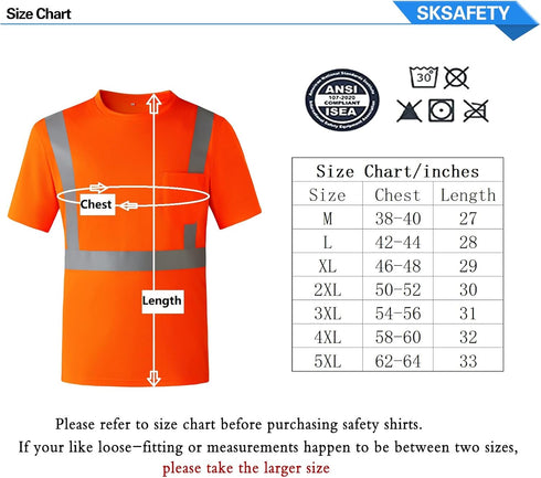 SKSAFETY High Visibility Classic T-Shirts Quick Dry Class 2 Safety Shirts for Men?Women, Quick Dry Reflective Short Sleeve Breathable Birdeyes T-S...