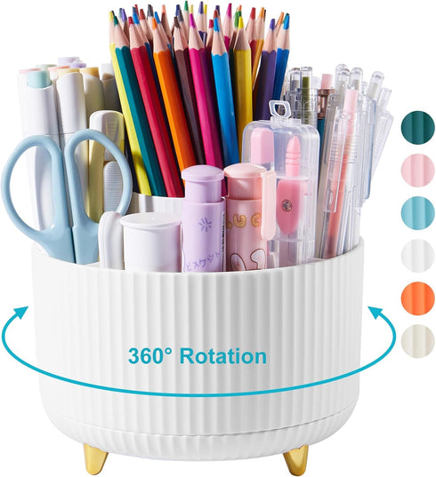 Desk Pencil Pen Holder, 5 Slots 360 Degree Rotating Desk Pen Organizers for Desk Desktop Storage Stationery Supplies Cup Pot for Office School Hom...