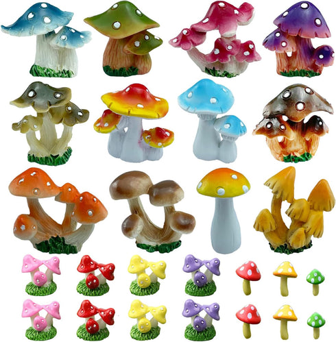 26 Pcs 1.5 to 1.8 Inch Resin Mushroom,Cute Mushrooms Fairy Garden Mushrooms Ornaments for Outdoor Decoration,Home Décor,Cake Decoration,DIY Bonsai...