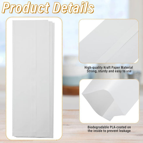 200 Pcs Kraft Paper Bags Kraft Churro Bags Grease Silverware Sleeves for Resistant Utensils Cutlery Cookies Bakery Candy Treats (White)...