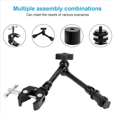 FOMITO 11 inch Magic Arm with Super Clamp - Adjustable Articulating Arm Magic Arm Camera Arm Superclamp w/Hot Shoe Mount 1/4 inch Tripod Screw Com...