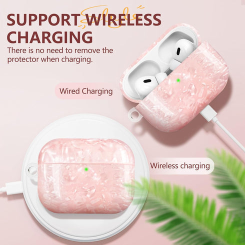 Airpods Pro 2nd Generation Case with Shell Pattern, Cute Airpods Pro Case with Luxury Pearl Keychain, TPU Airpods Pro Case Cover with Cleaning Pen...