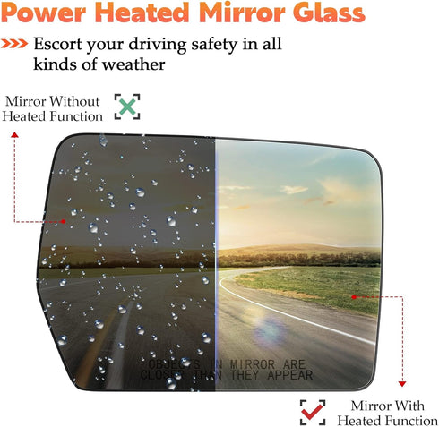 Passenger Right Side Power Heated Convex Mirror Glass Fits for 2004-2014 Ford F-150 Replacement for 4L3Z-17K707-DA...