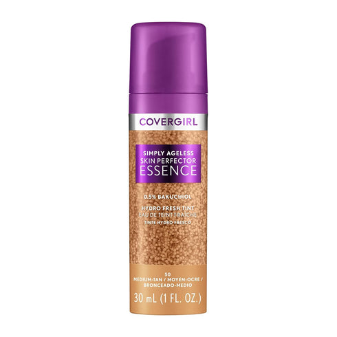 Covergirl Simply Ageless Skin Perfector Essence Foundation, 50 Medium-Tan, Tinted Skin Perfector, Skincare Makeup Hybrid, Sheer Tint, Radiant Fini...