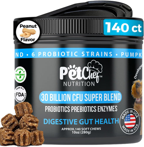 Pet Chef Probiotics Prebiotics Chew Treats for Dogs - Digestive Gut & Bowel Health Blend, Ideal for Puppies and Old Dogs with Stomach Issues, Alle...