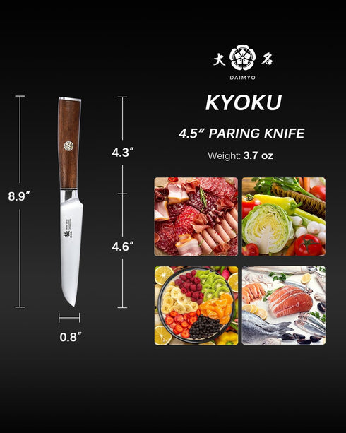 KYOKU 4.5 Inch Paring Knife - Daimyo Series - Fruit Knife with Ergonomic Rosewood Handle, and Mosaic Pin - Japanese 440C Stainless Steel Kitchen K...