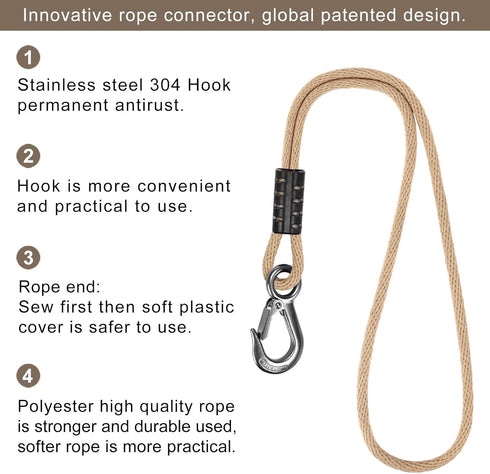 BeneLabel Tree Swing Rope, 20 inch, Hammock Tree Swing Hanging Strap, Heavy Duty Hook, for Indoor Outdoor Swing Hammock Playground Set Accessories...