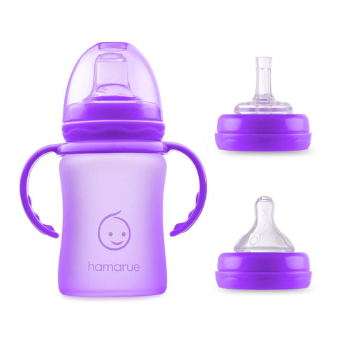 3-in-1 Glass Sippy Cups for Toddlers | Silicone Coated Glass Baby Bottles | Non-Toxic Transition Cup for Baby with Removeable Handles | Baby Straw...