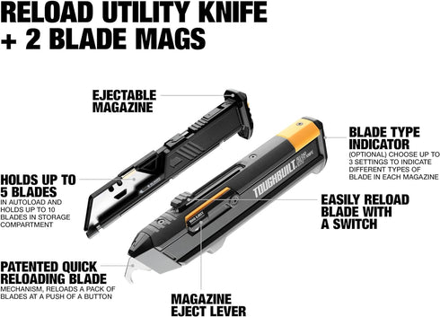 ToughBuilt Utility Knife + 2 Blade Mags, (TB-H4S2-03)...