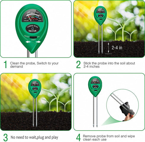 Soil Moisture Meter, 3 in 1 Soil pH Tester, Soil Test Kit for Lawns, Garden, Farm, House, Indoor, Outdoor, Hydrometer for Plants...