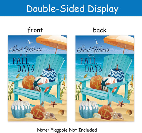 Sand Waves Fall Days White Pumpkin Beach Decorative Small Garden Flag Fall At The Beach Garden Flag Autumn Nautical Pumpkins,Blue Chair Beach Anch...