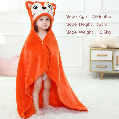MICHLEY Baby Hooded Swaddling Blanket for Boys Girls, Animal Face Toddler Fall Winter Throw Blankets 0-3 Years(Fox)...