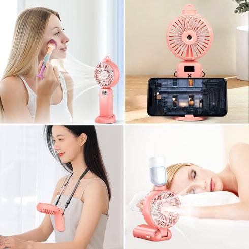 Handheld Fan Portable Misting Fan, Rechargeable Personal Mister Fan with 5 Speeds 3000mAh Battery Operated Fan with Mist, LED Display, 90° Foldabl...