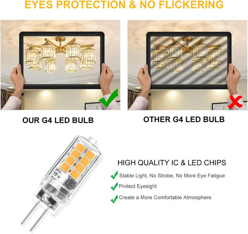 G4 LED Bulb Warm White 3W Equivalent to 20W 30W Halogen Bulbs, 360° Beam Angle AC/DC 12V G4 Bi-Pin LED Light Lamp, Not Dimmable, No Flicker, 10 Pa...