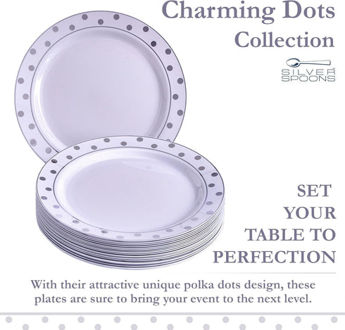 Silver Spoons Disposable Plates For Party - (20 Piece) Heavy Duty Disposable Dinner Set 7.5” , Fine Dining Plastic Dishes For Elegant China Look, ...