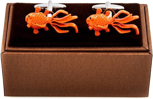 Fancy Goldfish Fish Koi Pair Cufflinks in a Presentation Gift Box & Polishing Cloth...