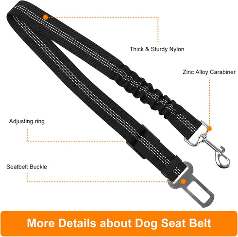 Dog Car Tether, 2 Pcs Dog Harness for Car, Adjustable Dog Leash for Dogs in Car, Dog Leash, Reflective Pet Harness with Buckle & Elastic Bungee Bu...