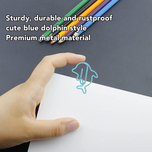 100Pcs Cute Paper Clips Blue Dolphin Exquisite Color Strong Clamp Force Kids Paper Clips for Office School Home...
