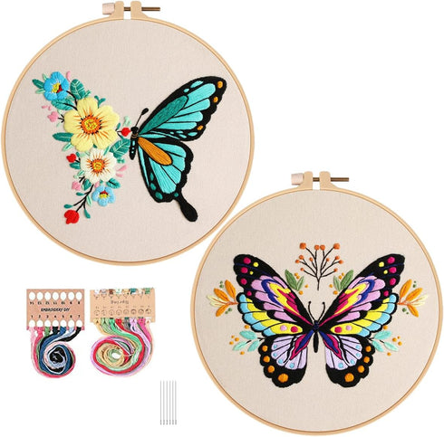 Konrisa Embroidery Kits with Butterfly Flower Pattern, Stamped Embroidery Starter Kit for Beginners Adults Needlepoint Kits Include Embroidery Fab...