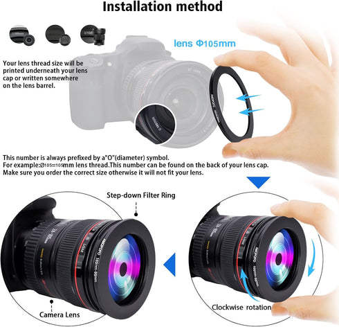 105mm Lens to 95mm Camera Filter Ring,105mm to 95mm Step-Down Ring Filter Adapter for 95mm UV,ND,CPL,Metal Step-Down Ring...