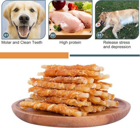 Chicken Wrapped Rawhide Sticks -Natural Dog Treats Training Rewards Nutritious Healthy Chews Pet Food Grain Free Real Meat Dried Snacks for Puppy ...