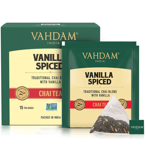 VAHDAM, Vanilla Chai Tea Bags (15 Count) High Caffeine, Non GMO, Gluten Free | Individually Wrapped, Full-bodied & Malty | No Artificial Flavor | ...
