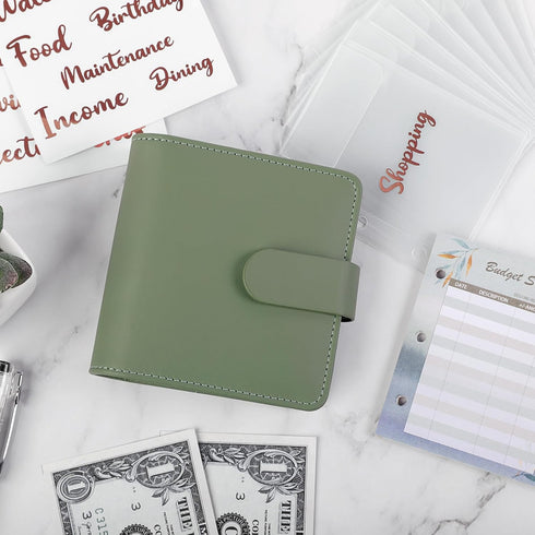 A8 Money Saving Binder, Mini Budget Binder Wallet with 8 Cash Envelopes & 12 Budget Sheets, PU Savings Binder with 2 Gold Stickers for Budgeting a...