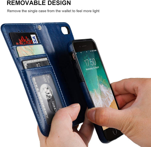 Bocasal for iPhone SE (2022)/SE (2020)/8/7 Wallet Case with Card Holder PU Leather Magnetic Detachable Kickstand Shockproof Wrist Strap Removable ...