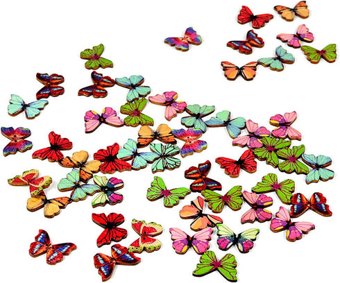 50pcs Mixed Pack 1-inch Colorful Butterfly Wooden Buttons - Retro DIY Handmade Buttons for Children's Crafts and DIY Projects...