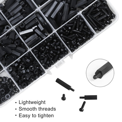 600PCS M3 Male Female Nylon Hex Spacer Standoffs Screws Nuts, Motherboard Standoffs and Screws Assortment Kit, Threaded Pillar for Circuit Board P...