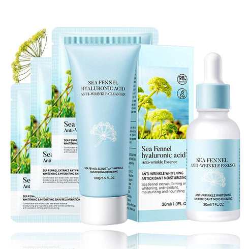 Hyaluronic Acid Skincare Set, 5-In-1 Gift Set With Facial Cleanser, Face Serum, & Mask, Anti-Aging Kit And Crithmum Maritimum, For Firm Skin Fade ...