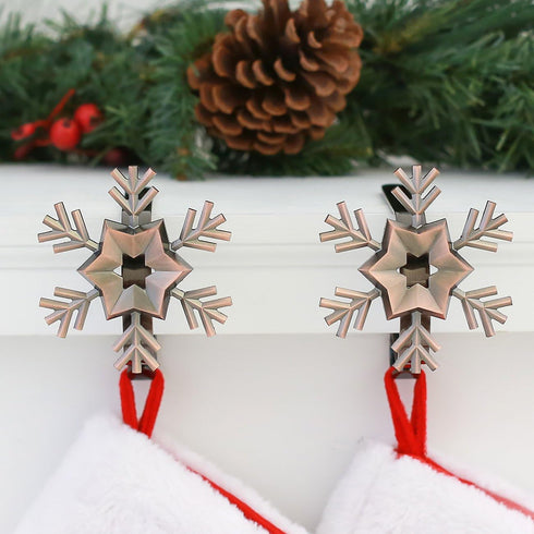 Haute Decor The Original MantleClip Stocking Holders with Removable ZINC Alloy Holiday Icons (2-Pack Snowflake, Oil-Rubbed Bronze)...