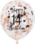 Rose Gold 14th Confetti Latex Balloons, Girls Happy 14 Years Birthday Party Balloon Decoration With Confetti, 12in, 16 Pack...
