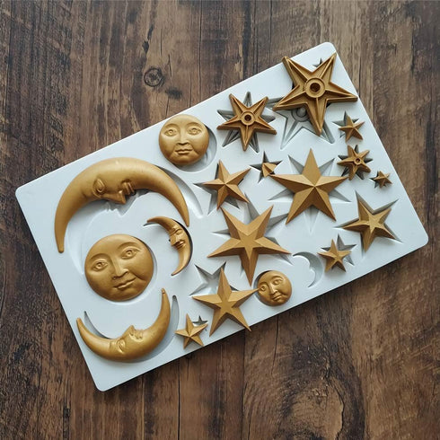 Moon Stars Sun Face Silicone Fondant Mold Chocolate Candy Gumpaste Sugarcraft Tool Cake Decorating Tools Epoxy Resin DIY Polymer Clay Silicone Mol...