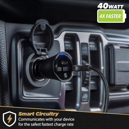 Scosche CPDCC40 PowerVolt 40-Watt Certified USB Type-C Fast Car Charger Power Delivery 3.0 for Standard USB-C Devices, Dual USB-C Charger...