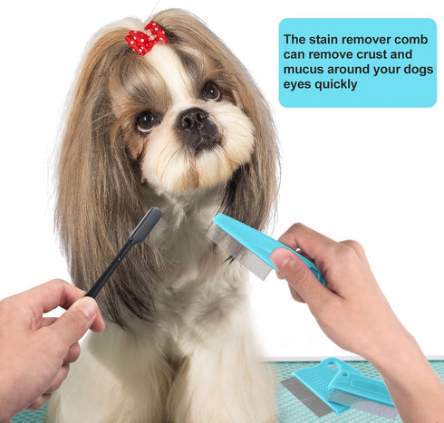 5 Pieces Dog Eye Combs Tear Stain Remover Combs Pet Grooming Comb for Small Dogs Gently Removing Eye Mucus and Crust (Light Blue, Black)...