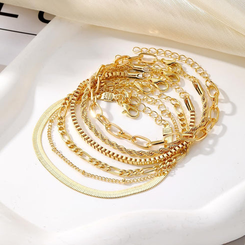 KISS WIFE Gold Bracelets for Women, Thin Dainty Stackable Bracelet Pack, Simple Trendy Adjustable Bracelets Set, Fashion Accessories Jewelry Gifts...