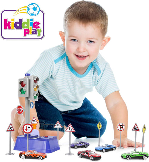 Kiddie Play Traffic Signs and Crosswalk light signal toys for kids (12pcs)...