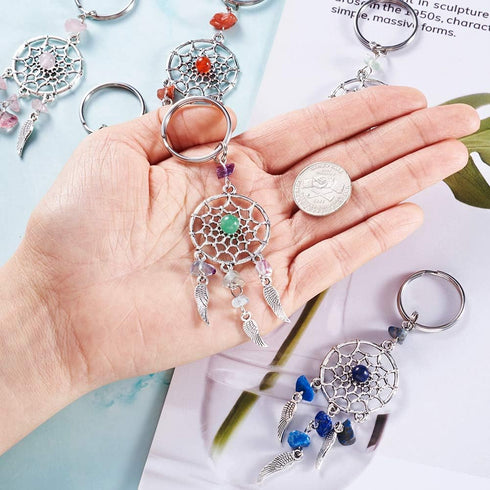 KISSITTY 30-Pieces Dream Catchers Gemstone Charm Pendants Handmade Dangling with Mixed Color Natural Chip Gemstone 107mm Filigree Ethnic Ornament ...