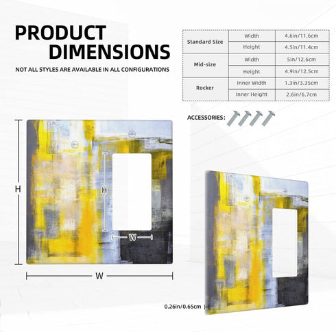 Grey Yellow Abstract Painting Combination Wall Plate 1 Toggle 1 Rocker Light Switch Cover 2 Gang Electrical Switch Plate Cover for Bedroom Kitchen...