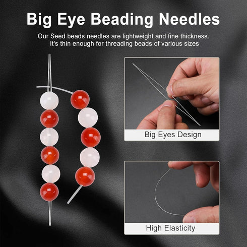 18 Pcs collapsible Big Eye Seed Beads Needles Set with Bottle...