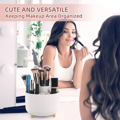360°Rotating Makeup Organizer, 5 Slot Makeup Brush Holder, Spinning Cosmetic Organizer for Vanity, Bedroom(White)...